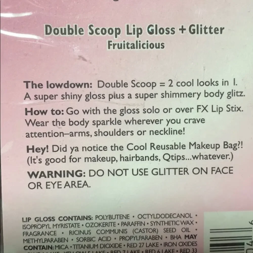 Double Scoop LIP GLOSS + GLITTER Street Wear Frutalicious Body Glitz Purple NEW